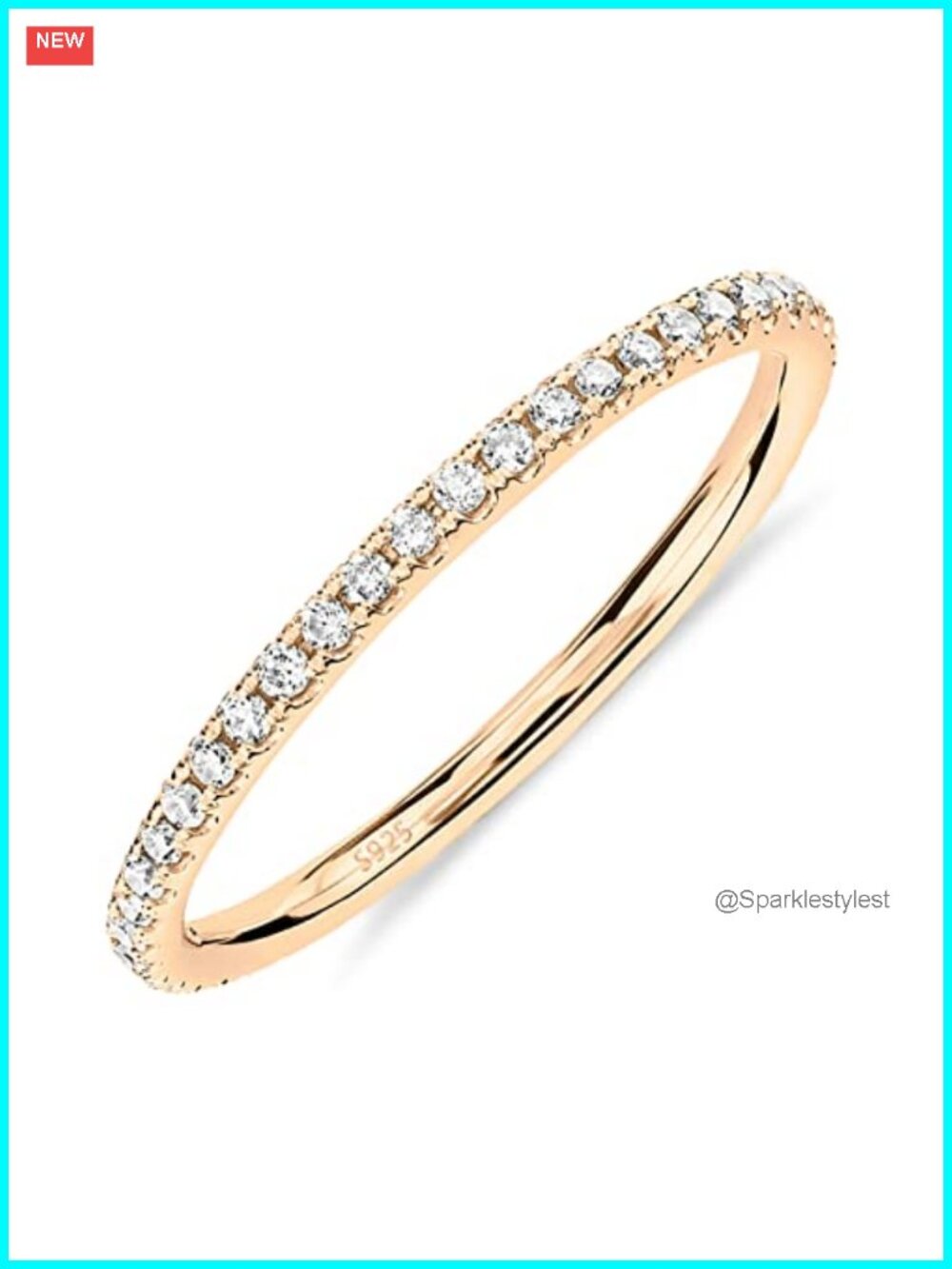 Sterling Silver Wedding Band Ring 14K Gold Plated CZ Eternity Band